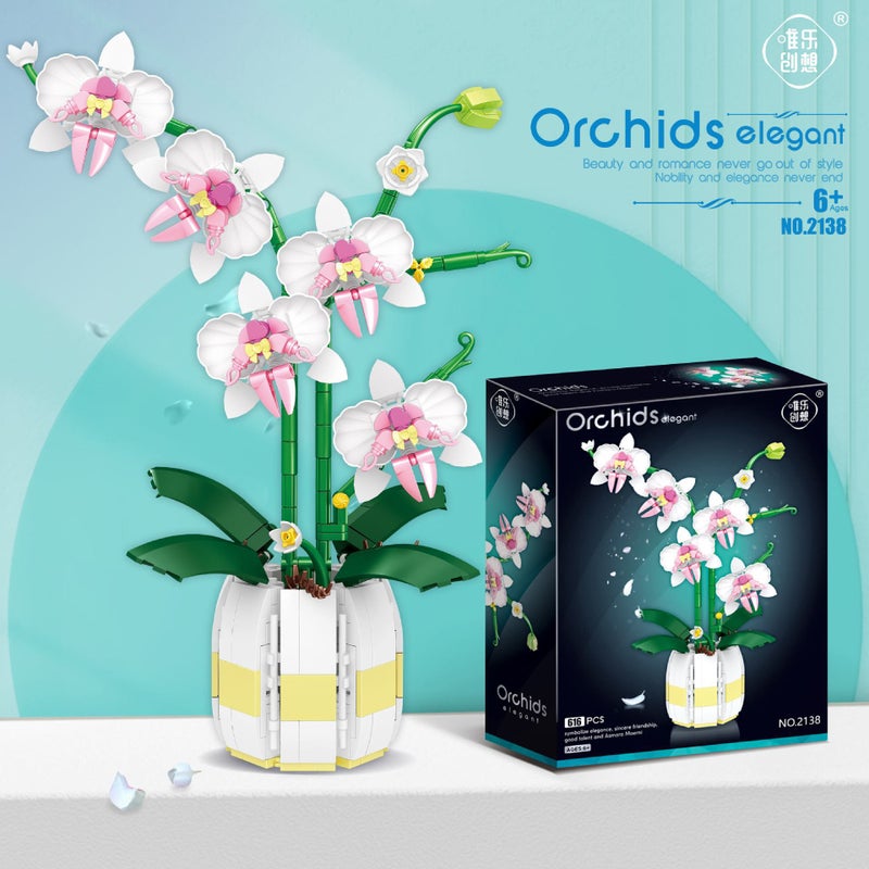 Preserved Orchid Assembled Building Blocks Flower Plant Potted Plants Compatible With Lego Building Blocks Rose Educational Toys Ornaments - Image 3